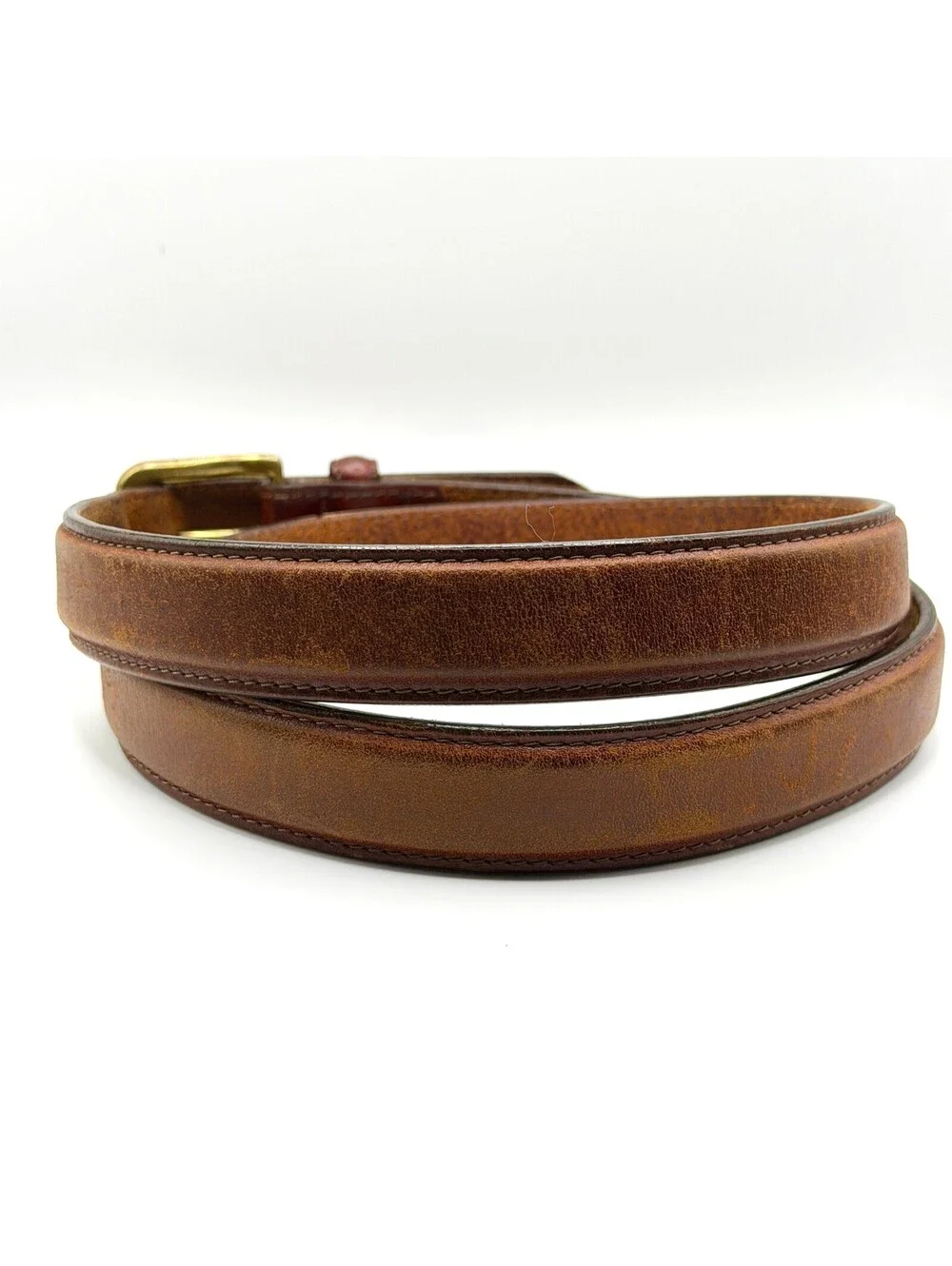 Vintage 90s Brown Genuine Leather Brass Buckle Belt